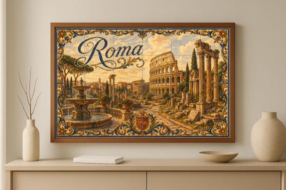 Mural de azulejos de cerámica del Coliseo de Roma, decoración de pared histór… — vista 3