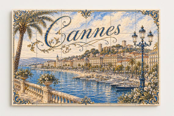 Mural de azulejos de cerámica de Cannes, arte mural de la Riviera Francesa co… — vista 2