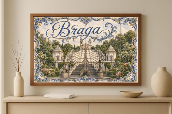Mural de azulejos de cerámica de Braga, Portugal, Santuario de Bom Jesus y de… — vista 3