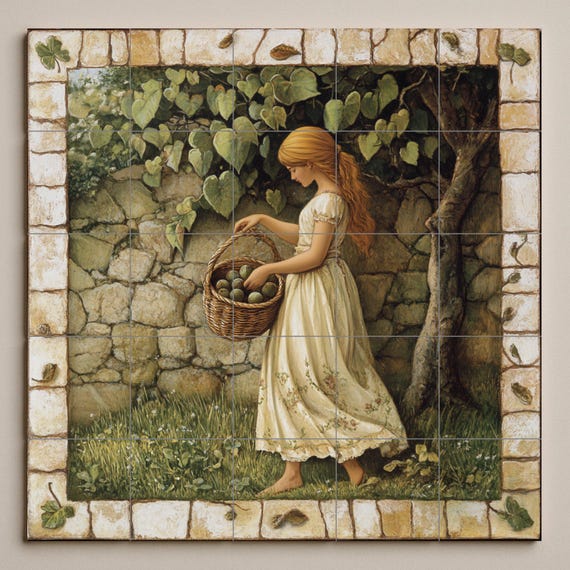 Mural cerámico de cosecha de manzanas — vista 3