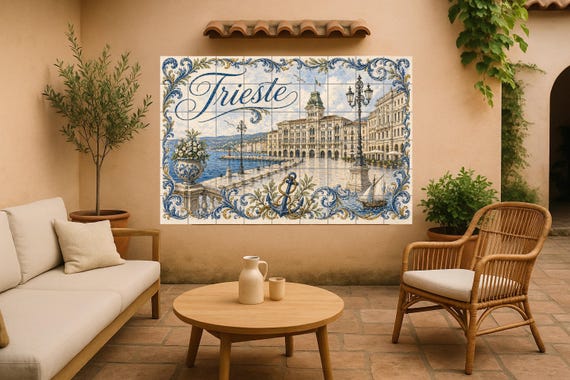 Mural de azulejos de cerámica de Trieste, Italia, arte mural costero del Adri…