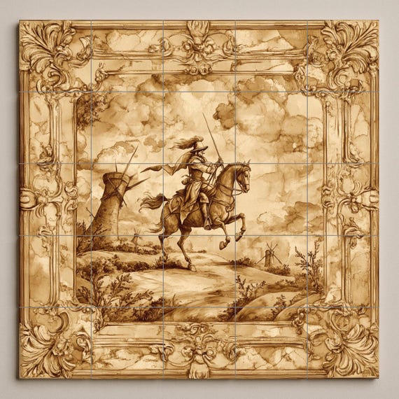 Mural cerámico sepia de Don Quijote — vista 3