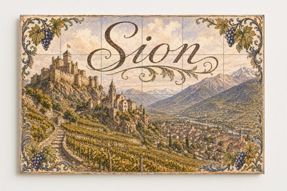 Mural de azulejos de cerámica de Sion, Suiza, decoración de pared con motivos… — vista 4