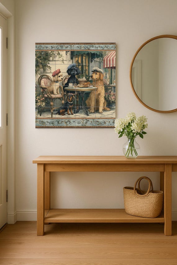Mural de perros en un café parisino — vista 2
