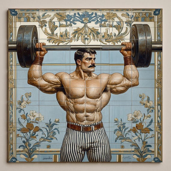 Mural cerámico vintage de hombre fuerte — vista 3
