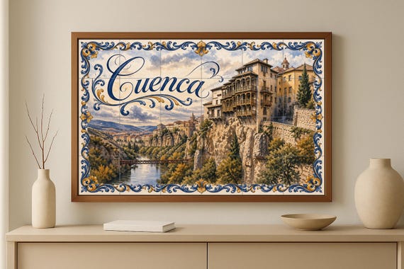 Mural de azulejos cerámicos de las Casas Colgantes de Cuenca, decoración de p… — vista 3