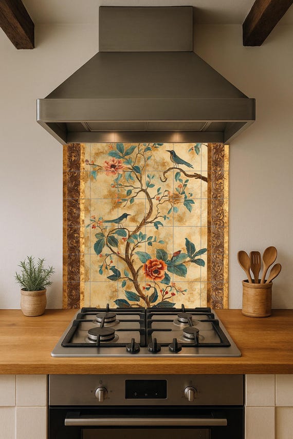 Mural cerámico con flores y pájaros — vista 4