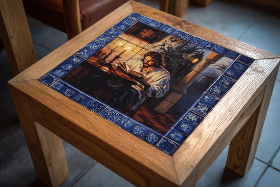 Mural de pared de cerámica clásico con hombre leyendo a la luz de las velas, … — vista 4