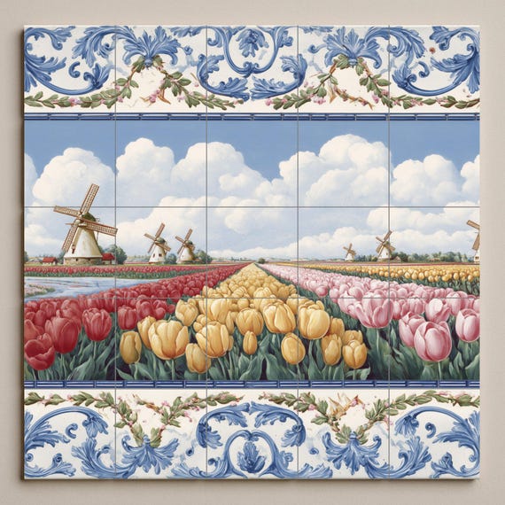 Mural de campo de tulipanes holandeses — vista 3