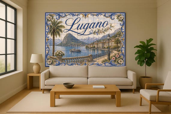 Mural de azulejos de cerámica de Lugano, Suiza, arte mural del lago de Lugano… — vista 2