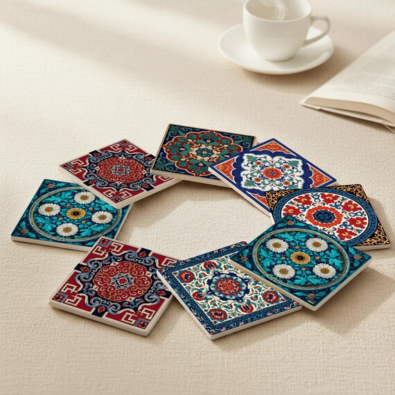 Azulejos persas con diseño de medallón floral safávida — vista 3