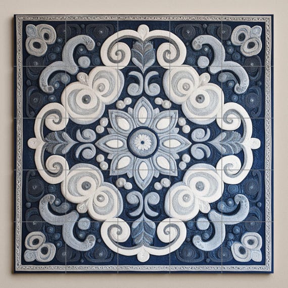 Mural de cerámica azul y blanca — vista 3