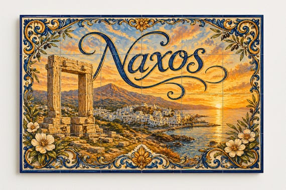 Mural de azulejos de cerámica de Naxos, arte mural costero de las Cícladas al… — vista 4