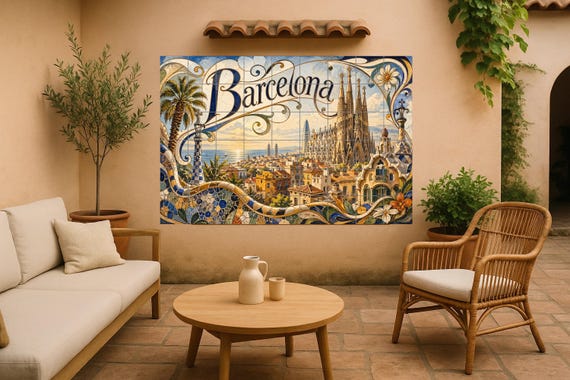Mural de azulejos cerámicos de la Sagrada Familia de Barcelona, decoración de… — vista 2