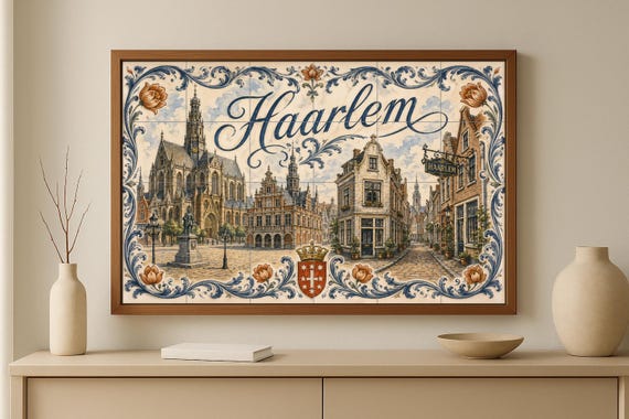 Mural de azulejos de cerámica de Haarlem, Países Bajos, arte mural de la hist… — vista 2