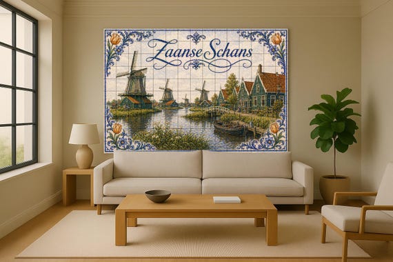 Mural de azulejos de cerámica de molinos de viento de Zaanse Schans, arte mur… — vista 2