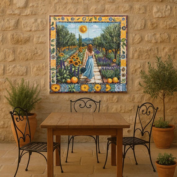 Mural de azulejos cerámicos toscanos de Val d'Orcia con terrazas de lavanda, … — vista 2