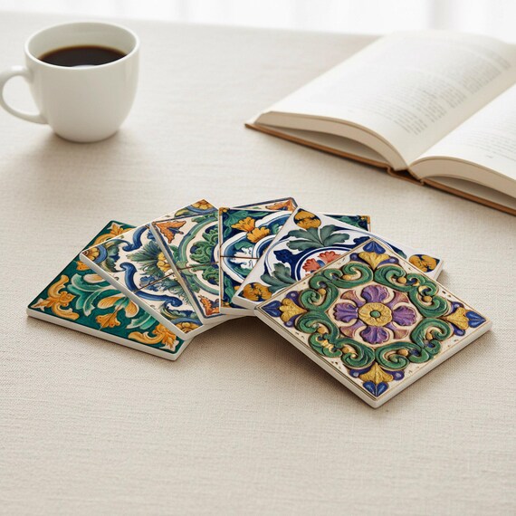 Italian Majolica Ceramic Coaster Set — vista 3
