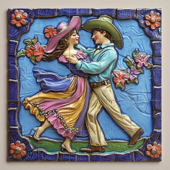 Mural de azulejos de danza folclórica mexicana — vista 3