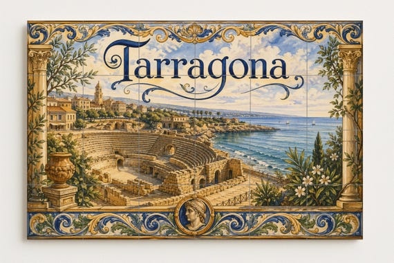 Mural de azulejos cerámicos del anfiteatro romano de Tarragona, decoración de… — vista 2