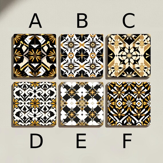 Art Déco - Azulejos geométricos de cerámica en negro, blanco y dorado — vista 2