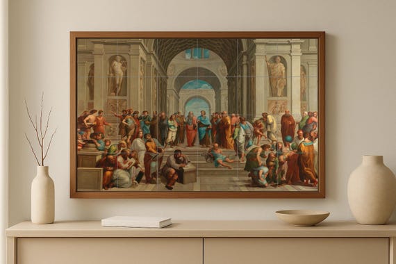 Mural de azulejos de cerámica de La Escuela de Atenas — vista 2