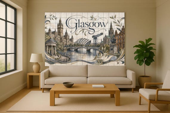 Mural de azulejos de cerámica de Glasgow, Escocia, arte mural del río Clyde, … — vista 2