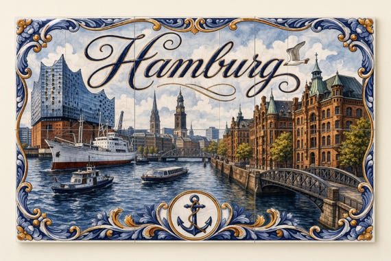 Mural de azulejos de cerámica de Hamburgo, Alemania, arte mural marítimo de l… — vista 4