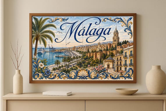 Mural de azulejos de cerámica mediterránea de Málaga, decoración de pared and… — vista 2