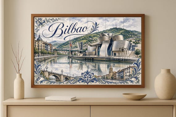 Mural de azulejos de cerámica Bilbao Guggenheim, decoración de pared del País… — vista 2