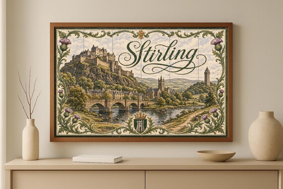 Mural de azulejos de cerámica de Stirling, Escocia, arte mural de castillos e… — vista 2