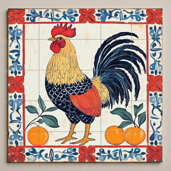 Mural cerámico de gallo portugués — vista 3