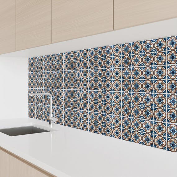 Azul y terracota Ceramic pared mediterráneo — vista 4
