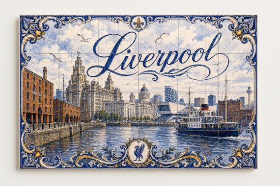 Mural de azulejos de cerámica de Liverpool, Inglaterra, arte mural de Albert … — vista 2