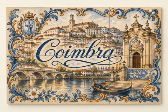 Mural de azulejos de cerámica de Coimbra, Portugal, decoración de la históric… — vista 3