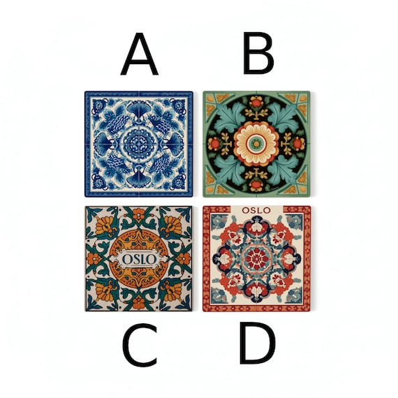 Oslo Noruega / Rosemaling Tile Coaster Set / Decoración del hogar de a — vista 2