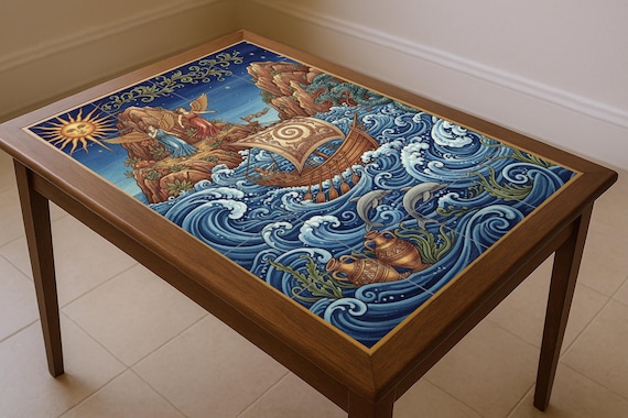 Mural de cerámica de Odiseo y las Sirenas, mito griego, panel náutico, decora…
