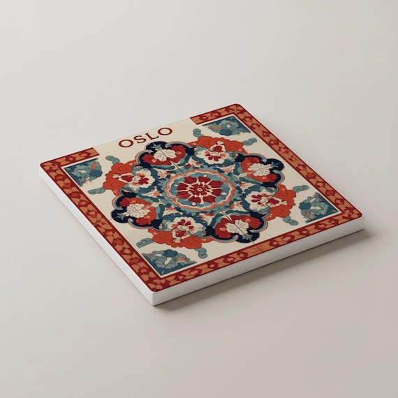 Oslo Noruega / Rosemaling Tile Coaster Set / Decoración del hogar de a — vista 3