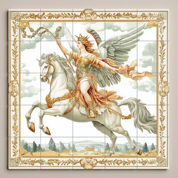 Majestuoso guerrero alado sobre caballo blanco — vista 3