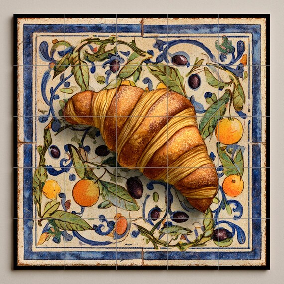 Mural de azulejos de cerámica mediterránea con diseño de croissant — vista 3