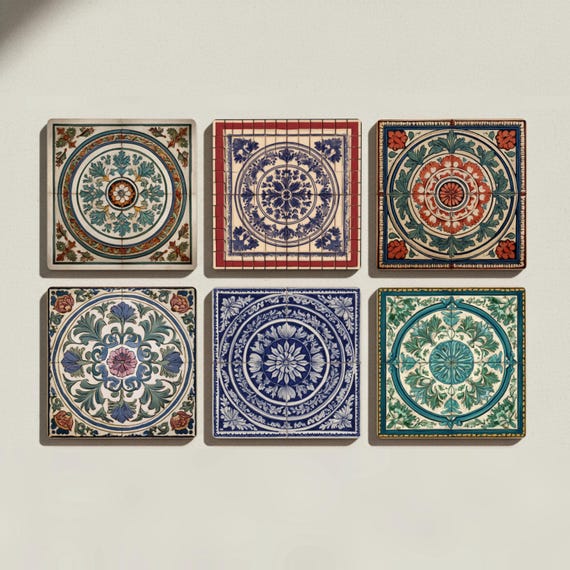Azulejos victorianos — Posavasos de cerámica y corcho de Cerámicas La Noria