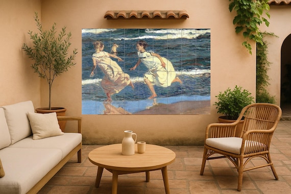Mural de azulejos de Sorolla corriendo en la playa de Valencia — vista 4