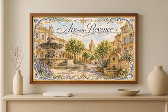 Mural de azulejos de cerámica de Aix-en-Provence, arte mural de la Provenza f…