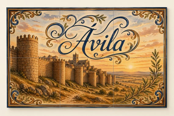 Mural de azulejos cerámicos medievales de Ávila, decoración de pared históric…