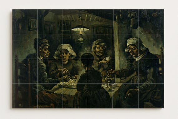 Mural de azulejos de cerámica "Los comedores de patatas"