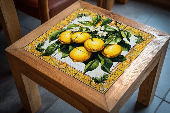 Mural de azulejos de cerámica con limones, flores de cítricos, hojas verdes y… — vista 3