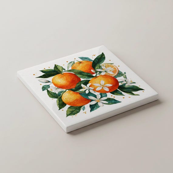 Diseño de naranja cítrica / Posavasos de azulejos botánicos mediterrán