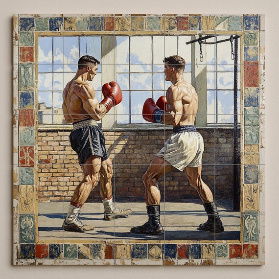 Mural cerámico de boxeo vintage — vista 3