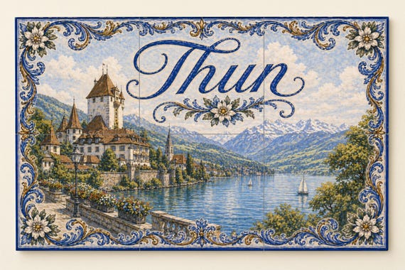 Mural de azulejos de cerámica de Thun, Suiza, decoración de pared para pueblo…