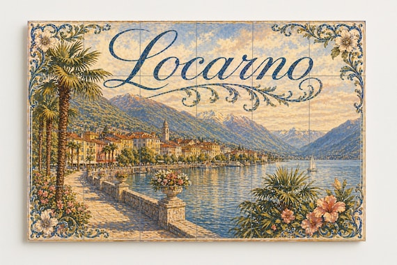 Mural de azulejos de cerámica de Locarno, Suiza, decoración de pared del Lago… — vista 4